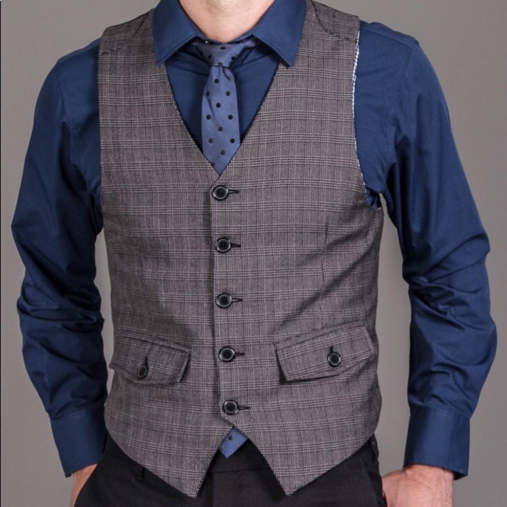 New Sovereign Code Grey Plaid/ Navy Vest